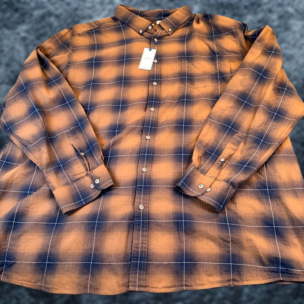 Vintage ROWM Shirt Button-Down Plaid Long Sleeve 4XT Brown Navy Blue Big & Tall NWT Mens Size US XXL / EU 58 / 5 - 1 Thumbnail