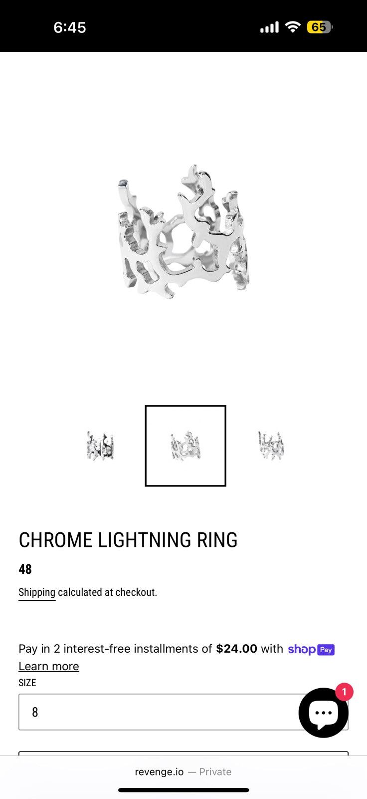 Revenge STAINLESS STEEL CHROME LIGHTNING RING (size 8) Size ONE SIZE - 2 Thumbnail
