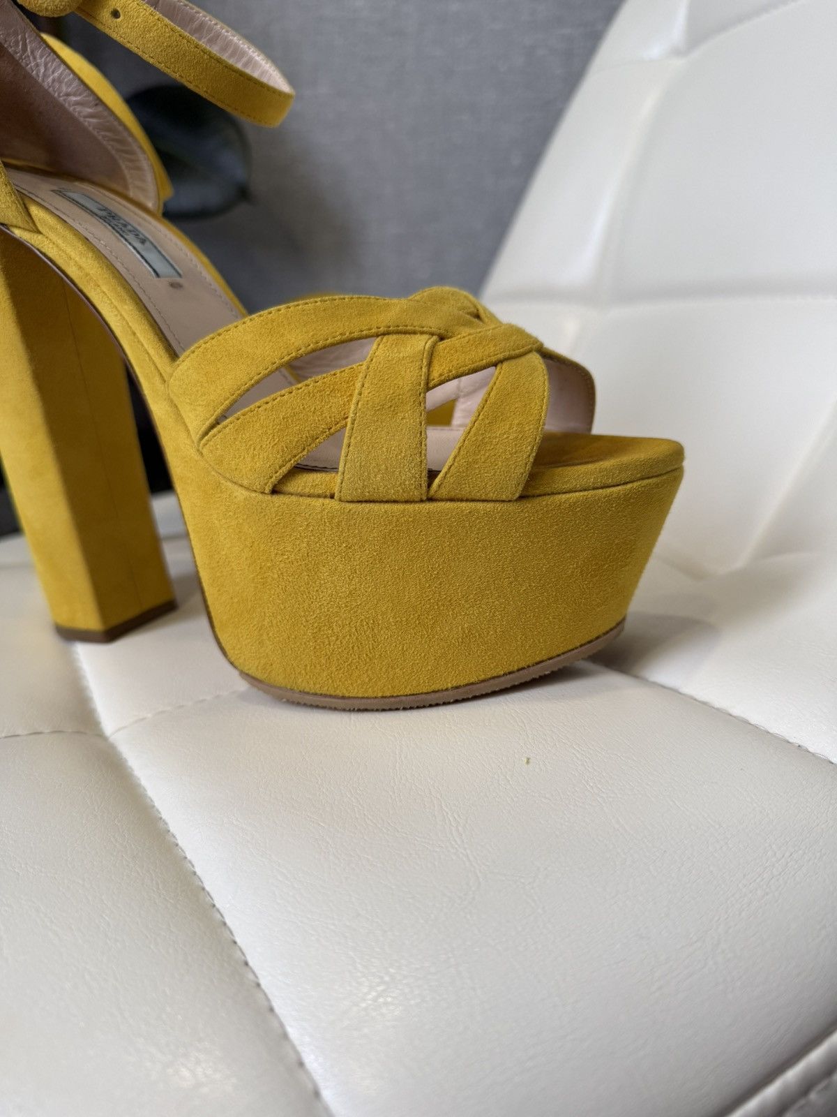 Prada Prada Yellow Suede Platform Sandals Block Heel Shoes Size 38 Size US 8 / IT 38 - 9 Thumbnail