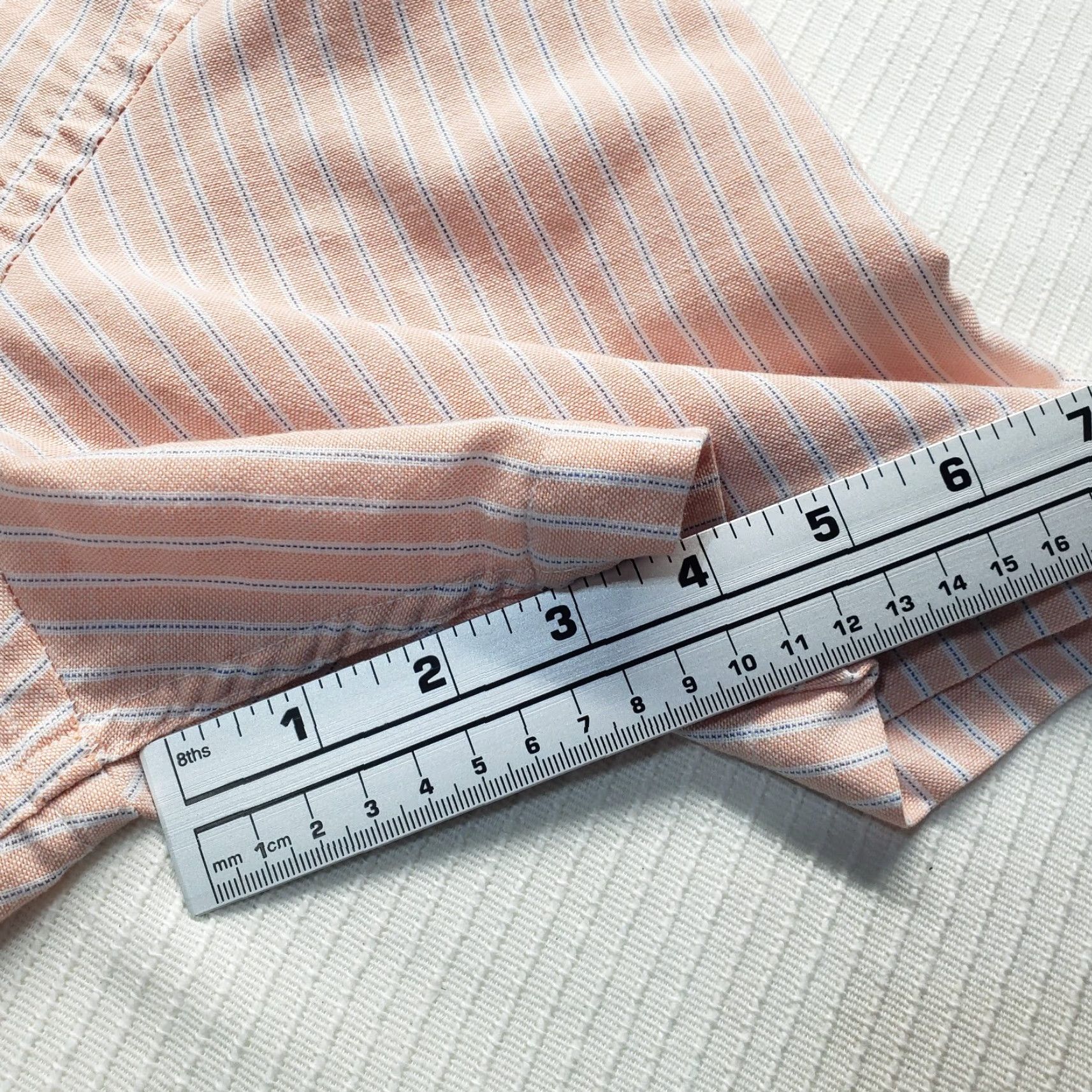 Pinko Saddlebred Shirt Adult Men's M Medium Salmon Pink Striped Short Sleeve Button Up Size US M / EU 48-50 / 2 - 6 Thumbnail