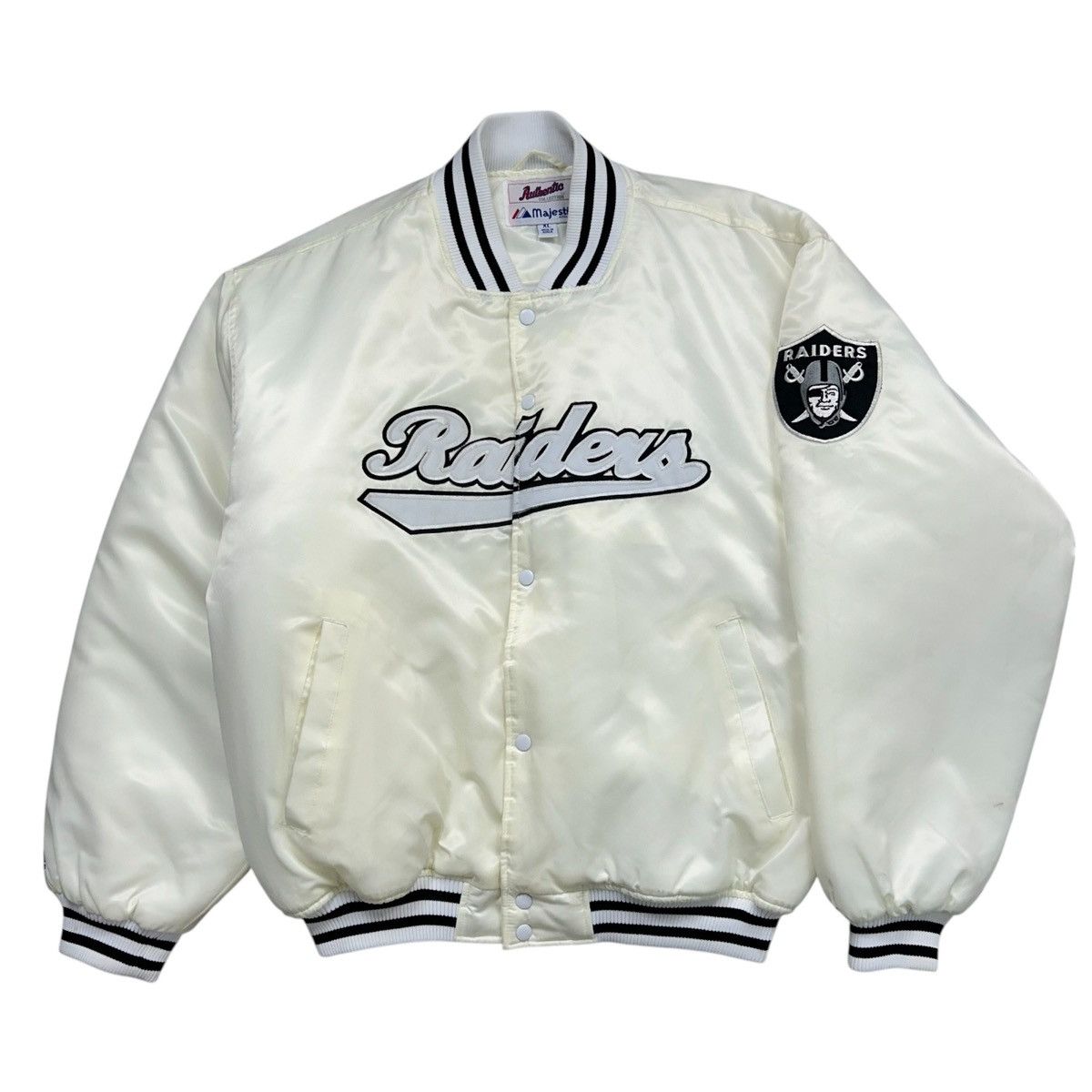 Majestic × NFL × Vintage RARE VTG 00s NFL OAKLAND RAIDERS SATIN BOMBER JACKET Size US XL / EU 56 / 4 - 1 Thumbnail