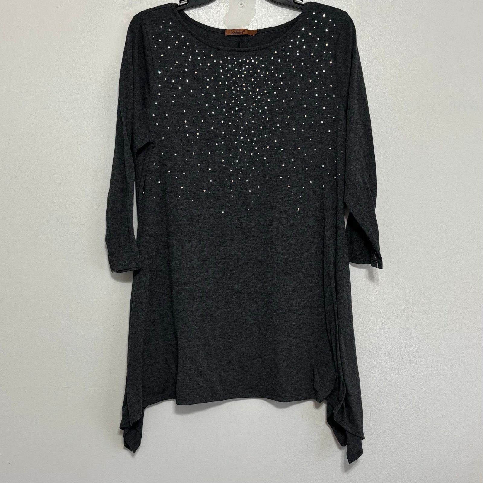 Other Belldini Gray Embellished Tunic Top Rhinestone 3/4 Sleeve Size L / US 10 / IT 46 - 1 Thumbnail