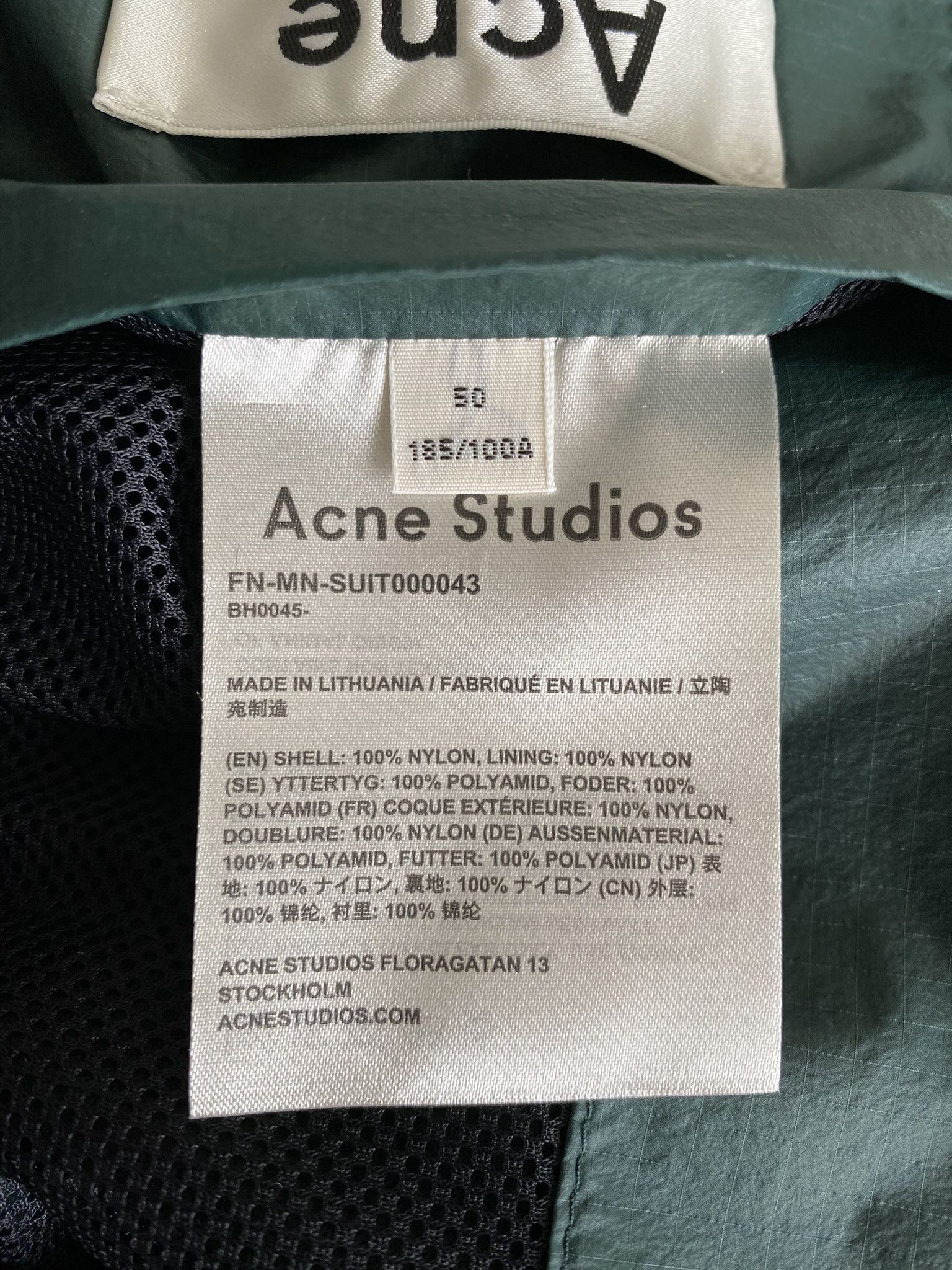 Acne Studios $590 - 50/L - Nylon Rip Suit Jacket - Green Size US L / EU 52-54 / 3 - 9 Thumbnail