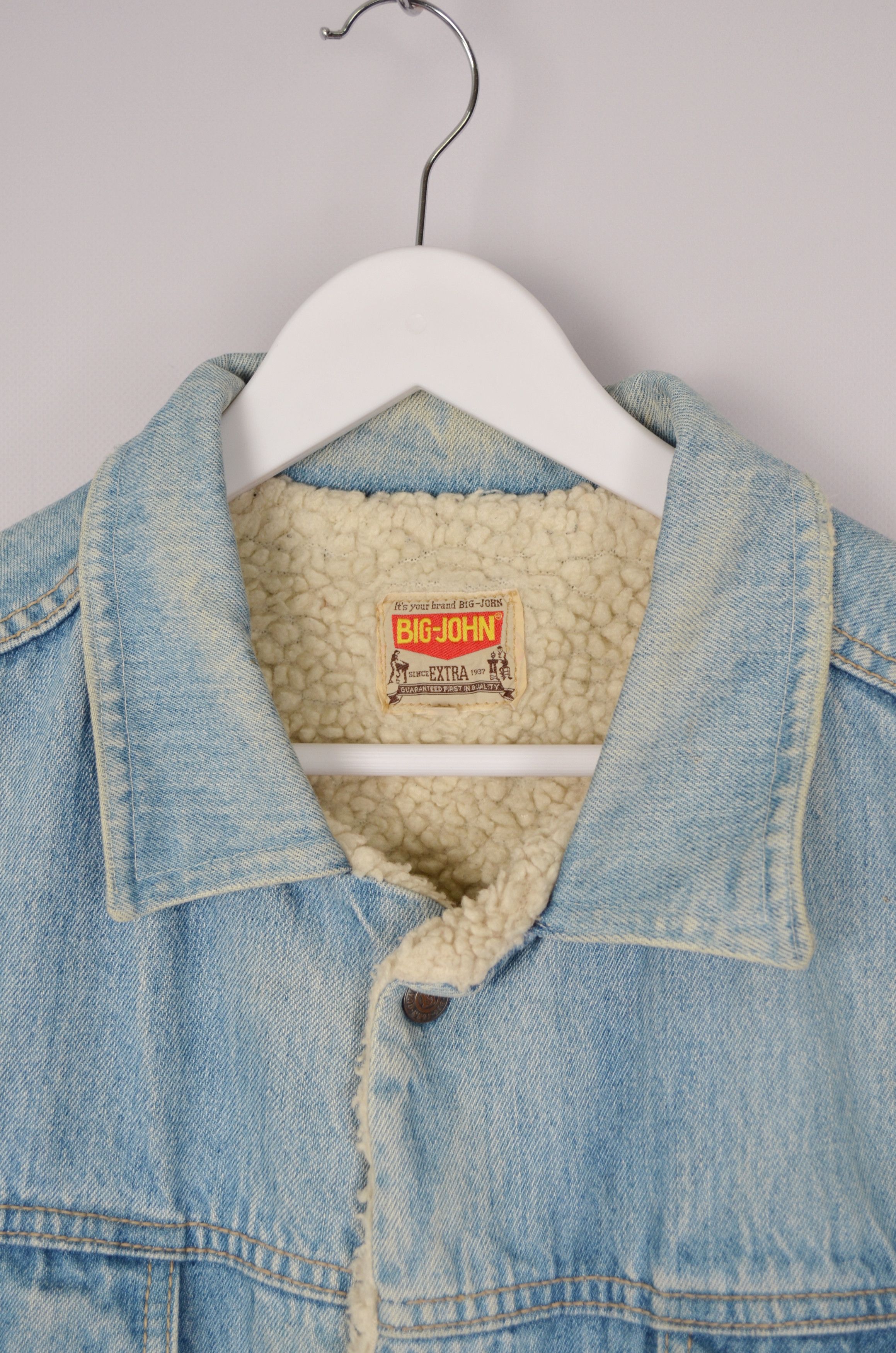 Big John × Vintage Vintage 90s Big-John Denim Trucker Sherpa Blue Jacket RARE Size US L / EU 52-54 / 3 - 9 Thumbnail