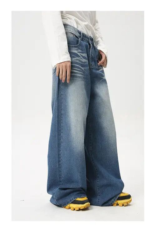 Japanese Brand American style washed retro wide leg jeans trend Size US 34 / EU 50 - 4 Thumbnail