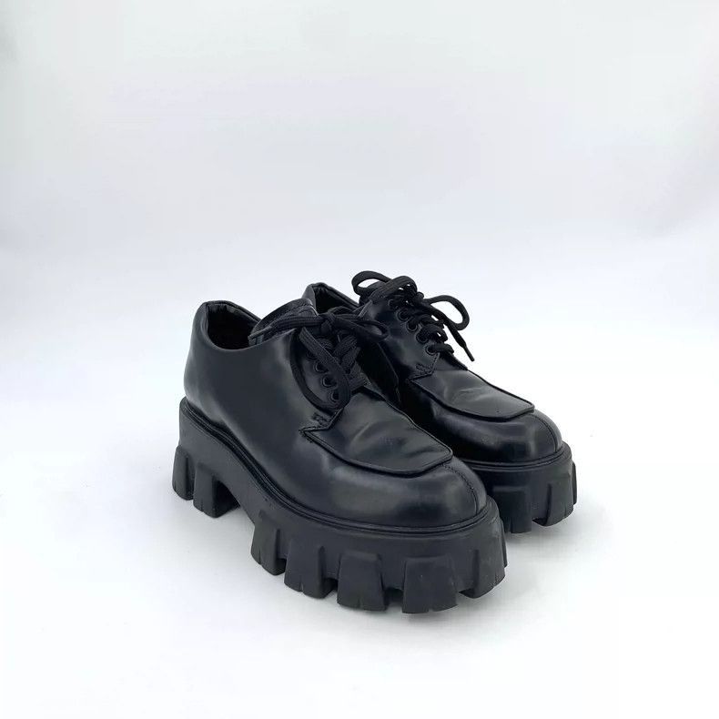 Prada Prada Black Leather ThickSoled Lace-2506 Size US 4 / IT 34 - 2 Thumbnail