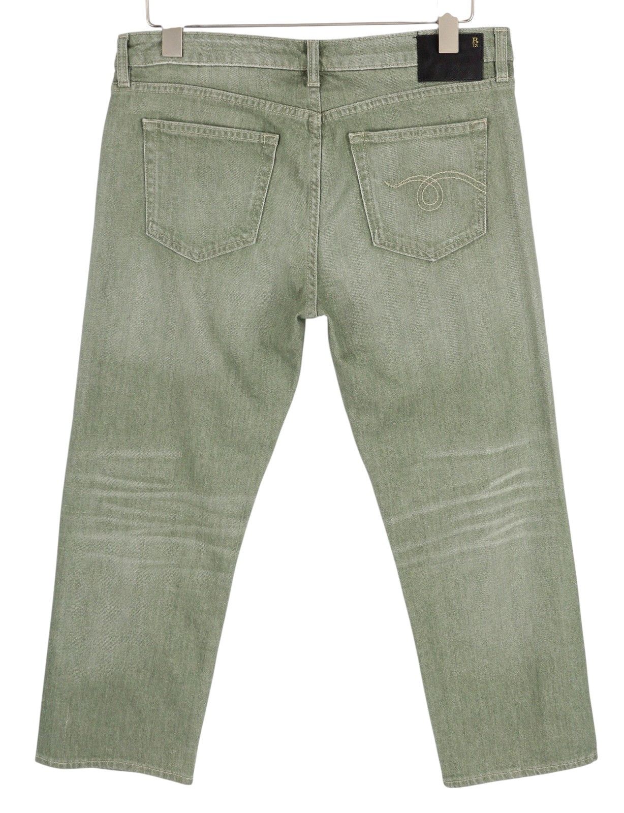 R13 BOY STRAIGHT 31 Cropped Army Green Stretch 84484 Size 31" - 3 Thumbnail