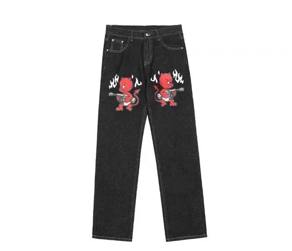 VIBE Black retro street hip hop printed loose straight jeans Size US 30 / EU 46 - 5 Thumbnail