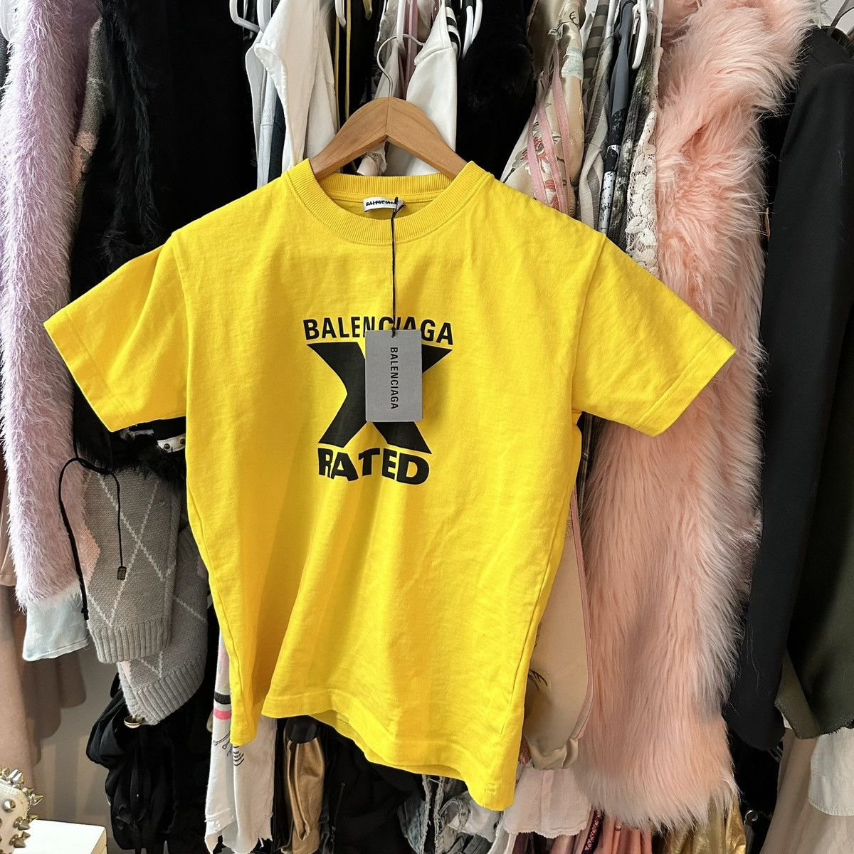 image of Balenciaga X Rated Small Fit Tee In Yuzu in Yellow, Women's (Size Medium)