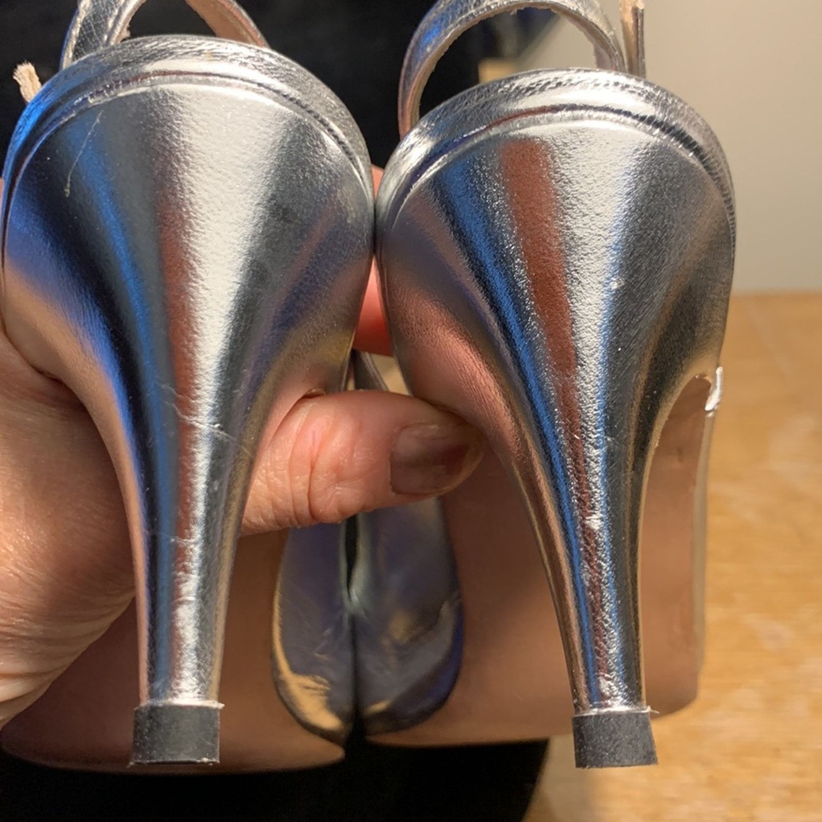 Vintage Vintage silver leather peeptoe slingback shoes with bows Size US 8 / IT 38 - 14 Thumbnail