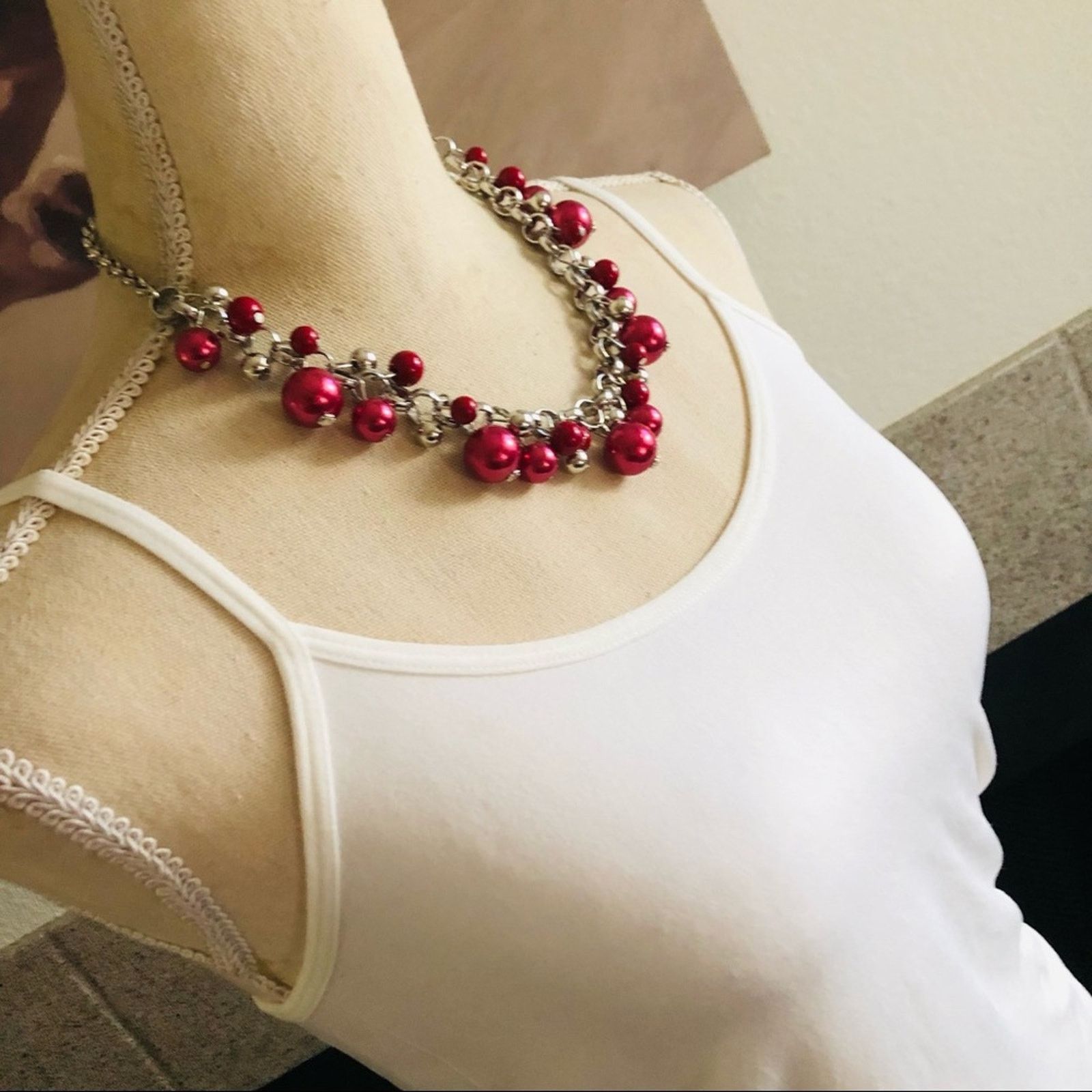 Jewelry Merlot beaded cluster silver chain link necklace Size ONE SIZE - 2 Thumbnail