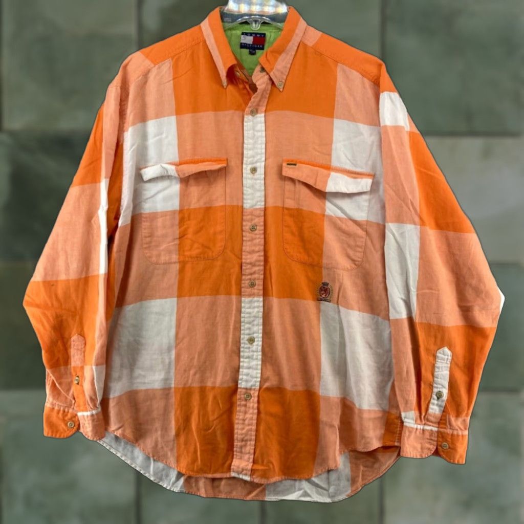 Tommy Hilfiger Tommy Hilfiger Mens Medium Orange Plaid Check Shirt Vintage 90s Size US M / EU 48-50 / 2 - 1 Thumbnail