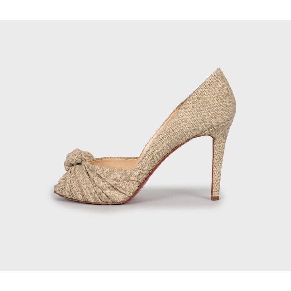 Christian Louboutin Christian Louboutin Beige Textile Open Toe Pumps 39.5 Size US 8.5 / IT 38.5 - 1 Thumbnail