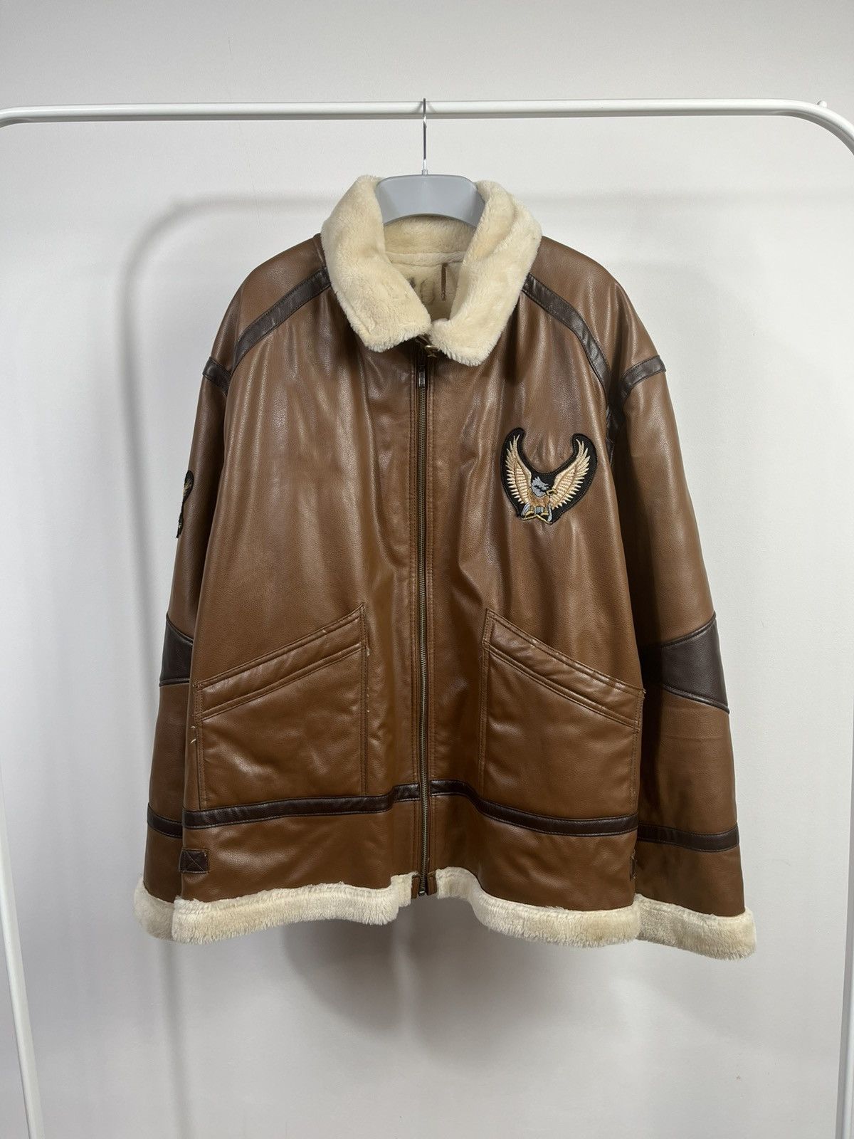 Leather × Vintage Vintage Shearling Aviator Jacket Brown Leather Lined YKK Zip Size US XXL / EU 58 / 5 - 1 Thumbnail