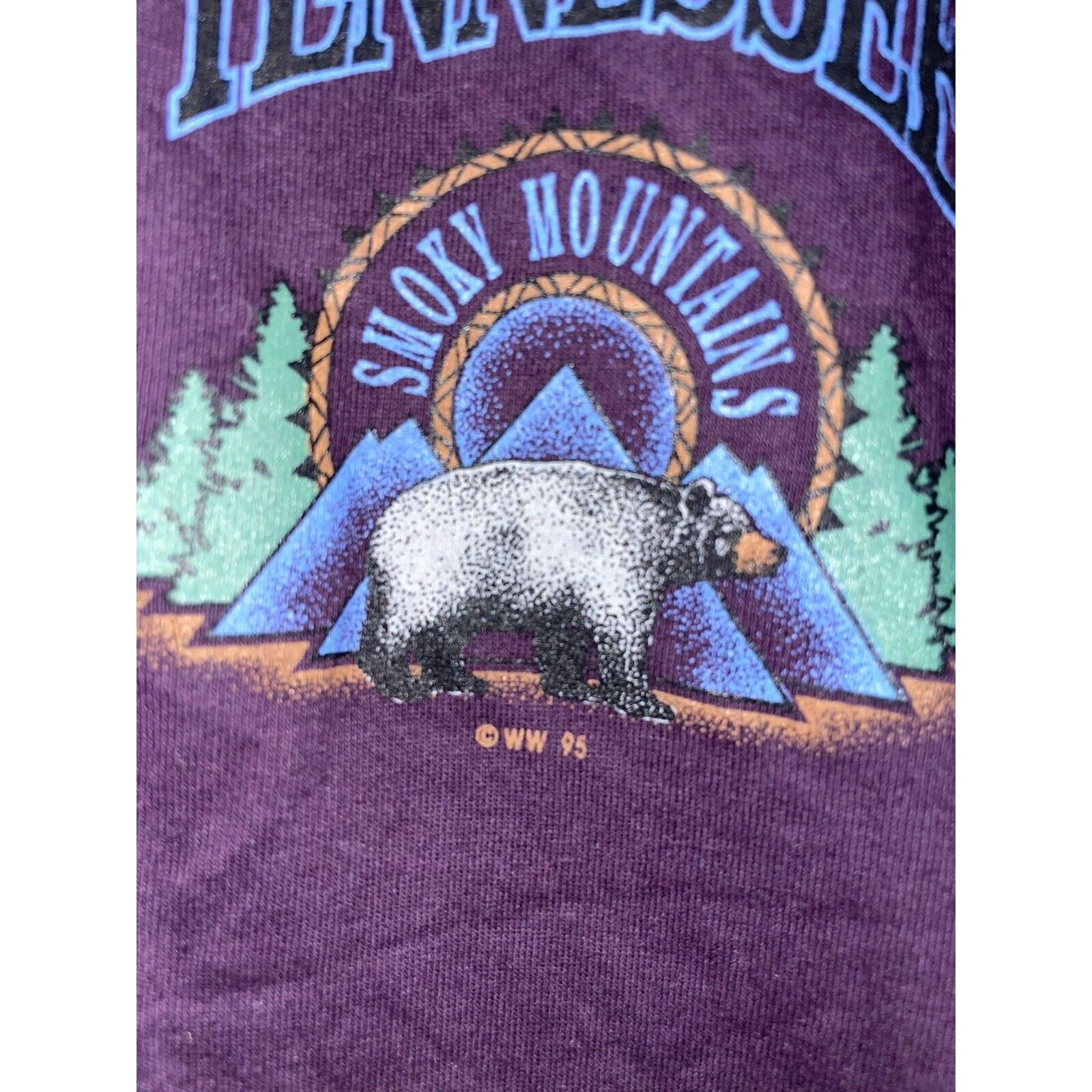 Jerzees Vintage Smoky Mountains Shirt Bear Tee Purple VTG 1995 Large Size US L / EU 52-54 / 3 - 4 Thumbnail