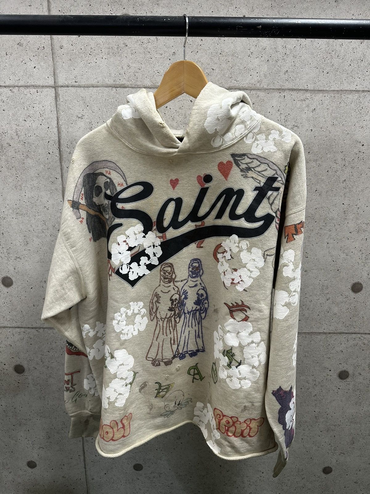 image of Saint Michael X Denim Tears Saint Tears Greenaffitti Hoodie in White, Men's (Size XL)