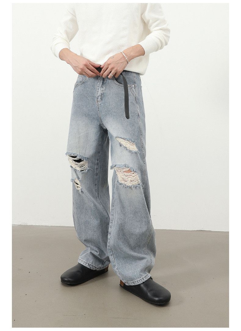 Japanese Brand American retro men's loose washed ripped curved jeans Size US 32 / EU 48 - 3 Thumbnail