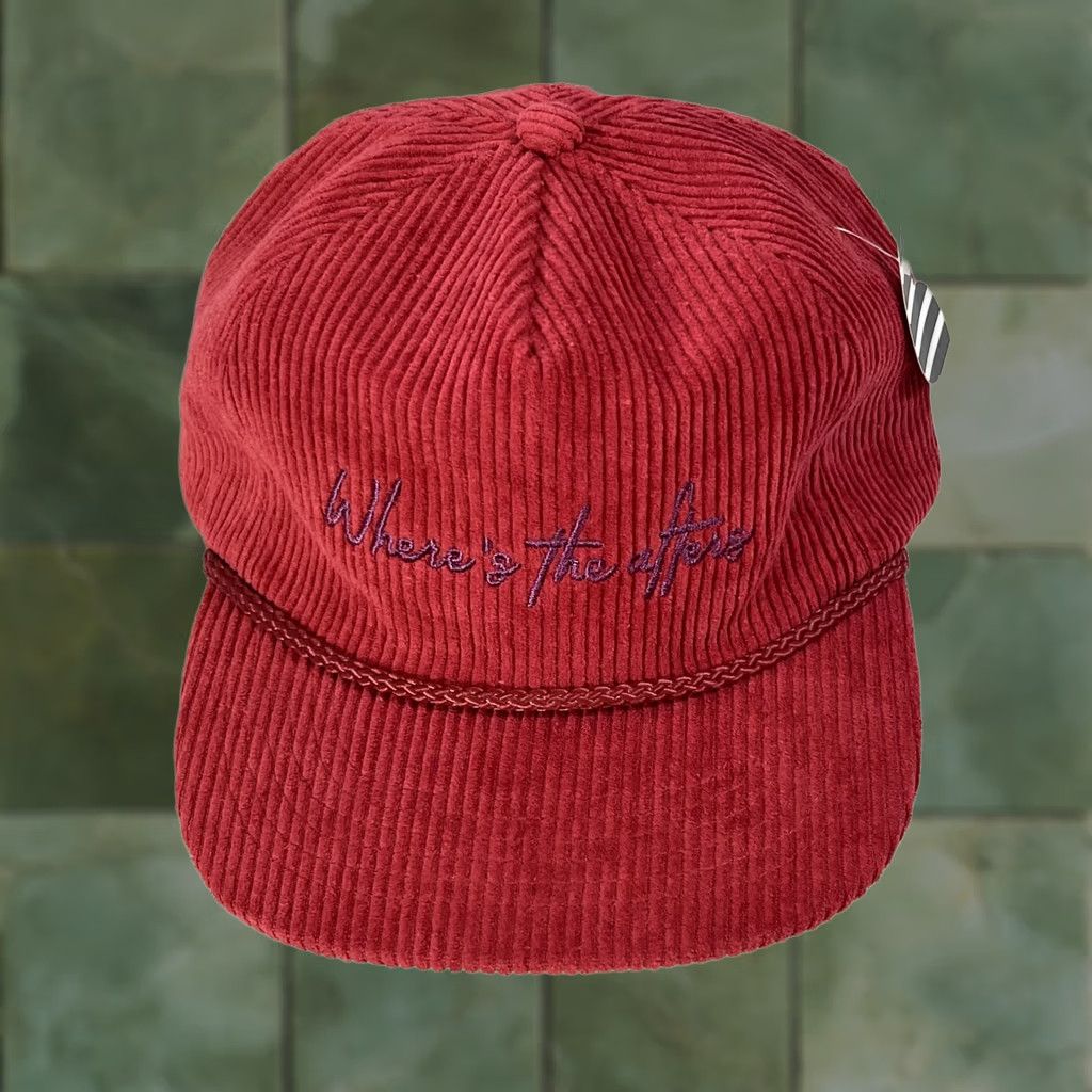 Vintage SNAG Red Corduroy Snap Back Hat Cap Where’s The After Embroidered Mens Size ONE SIZE - 1 Thumbnail