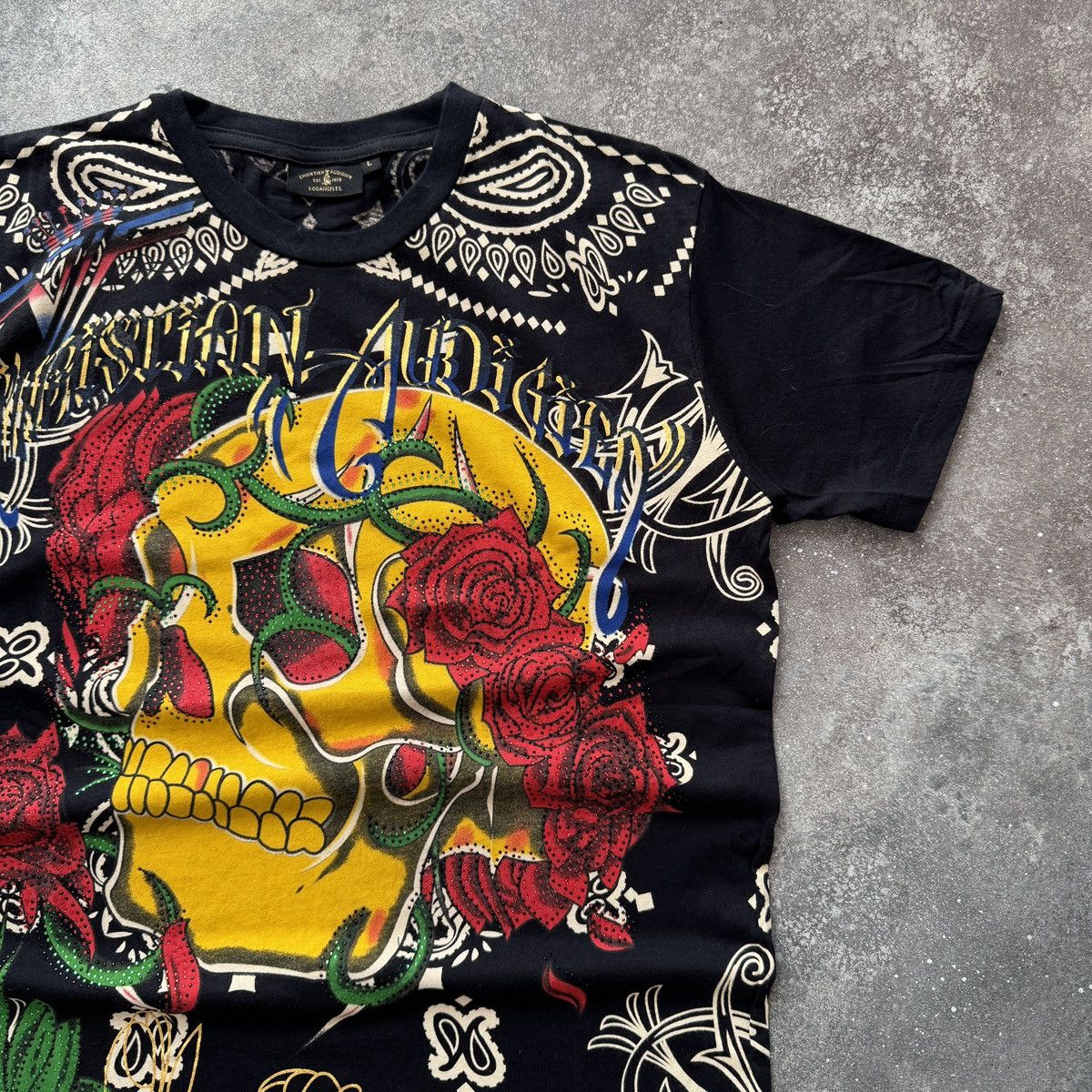Ed Hardy Christian Audigier Skull & Roses Rhinestones Y2K T-Shirt Size US L / EU 52-54 / 3 - 5 Thumbnail