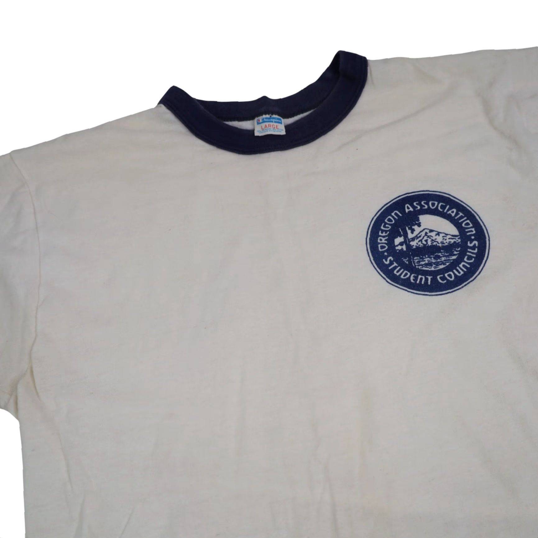 Champion VINTAGE Champion Oregon Association Student Councils Ringer T Shirt Shirt Mens L White 8/10 19"x26" Size US L / EU 52-54 / 3 - 5 Thumbnail
