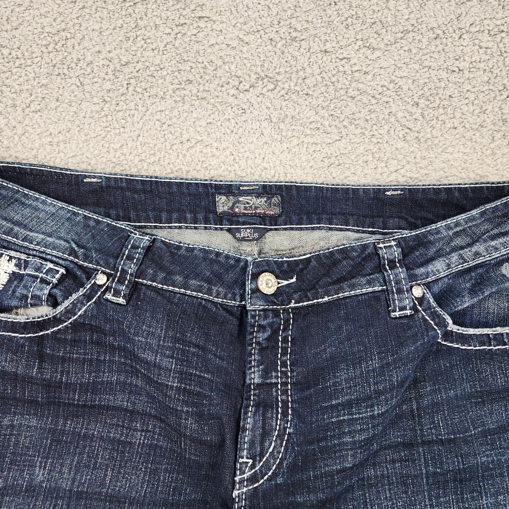 Silver Jeans Womens Jeans 24x32 Blue Denim Distressed Bootcut 32 Inseam Regular Color Blue Womens