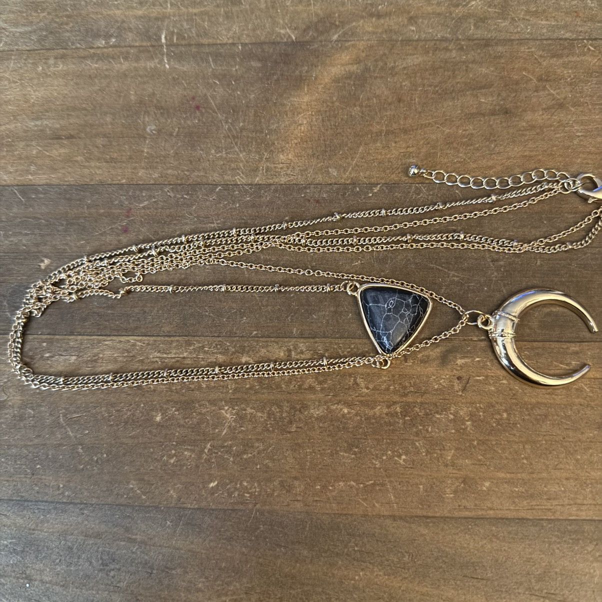 Other Gold tone layered black marbled stone/crescent moon necklace Size ONE SIZE - 2 Thumbnail