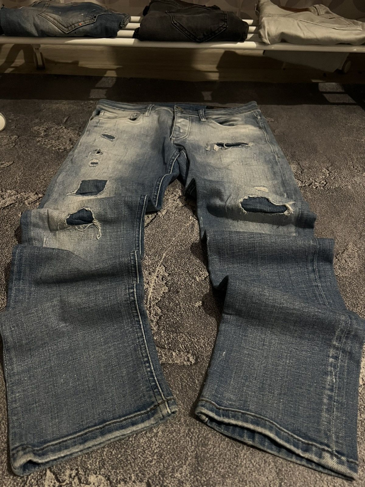 Japanese Brand Destroyed Sexy Skinny Fit Glamour Swag Jeans Size US 32 / EU 48 - 1 Thumbnail