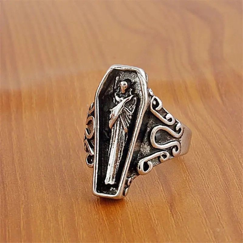 Japanese Brand × Jewelry × Vintage Gothic Punk Unique Vampire Coffin Ghost Stainless Steel Ring Size ONE SIZE - 4 Thumbnail