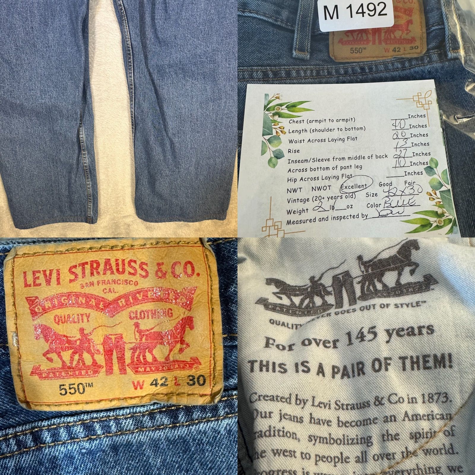 Levi's Levi’s 550 Jeans Men 42x30 Blue Denim Medium Wash Relaxed Fit Straight Leg Size US 42 / EU 58 - 8 Thumbnail