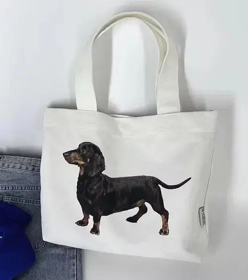 Japanese Brand Fashion y2k dog print canvas tote bag Size ONE SIZE - 2 Thumbnail