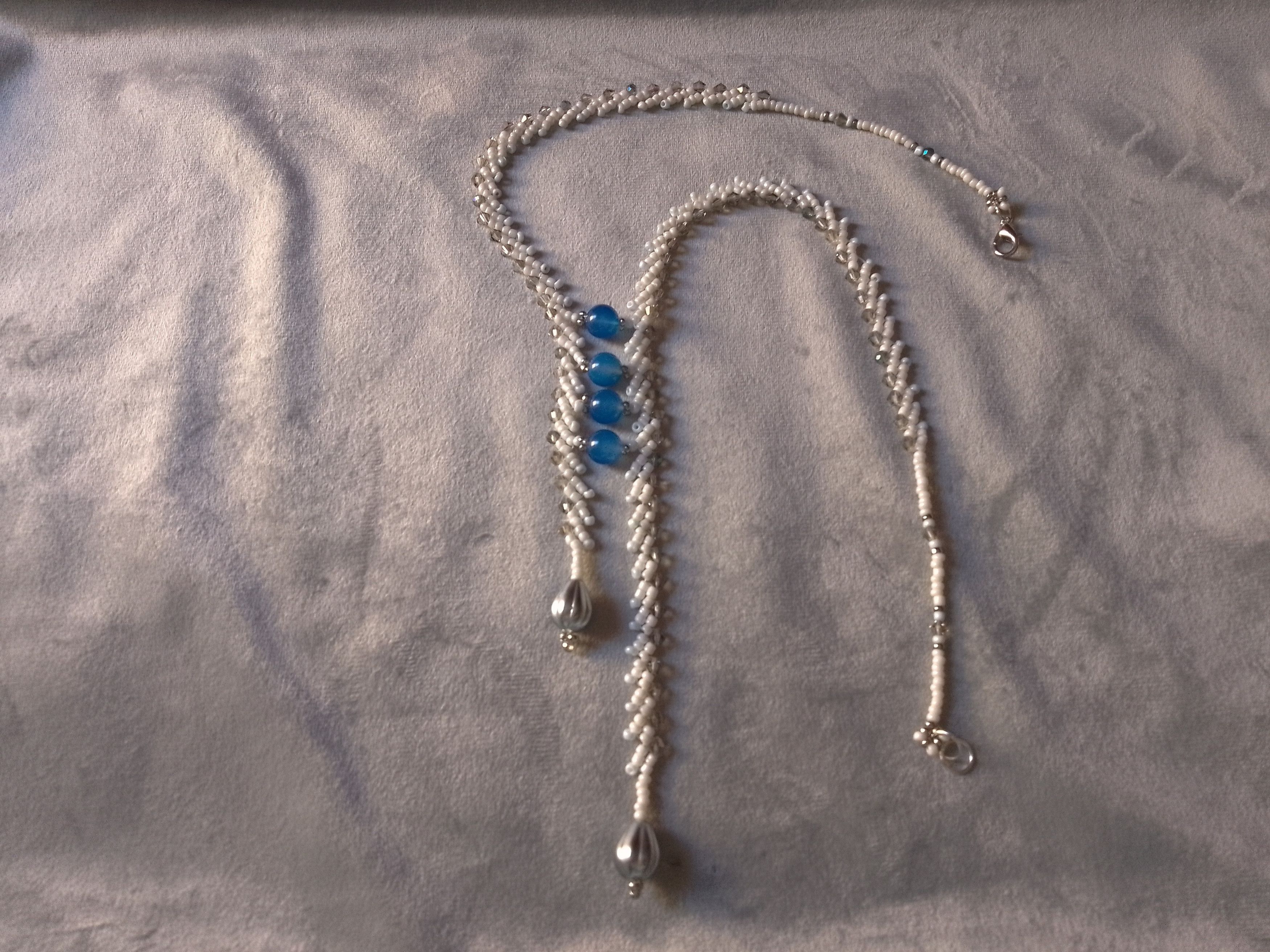 Handmade Long White Necklace. Braided. Glamour Agate Gemstones Size ONE SIZE - 2 Thumbnail