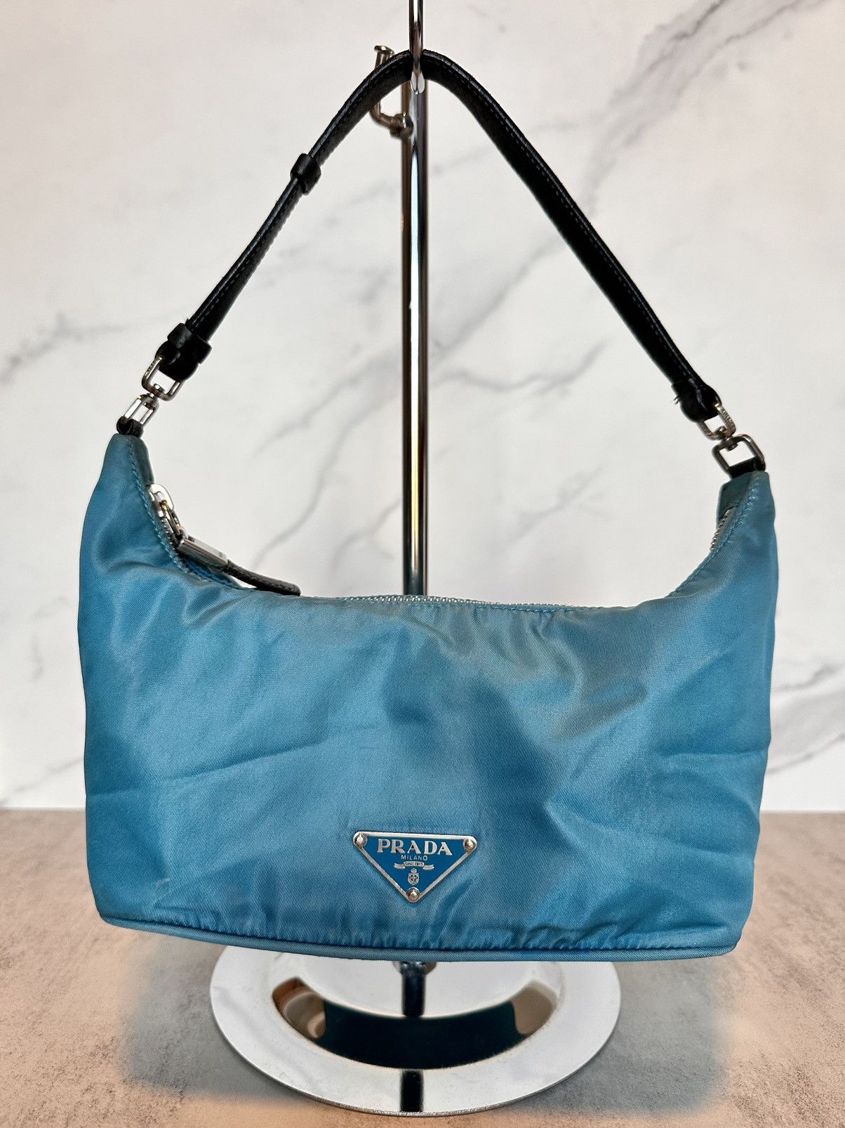 Prada Blue Prada Nylon and Leather Pochette Size ONE SIZE - 1 Thumbnail