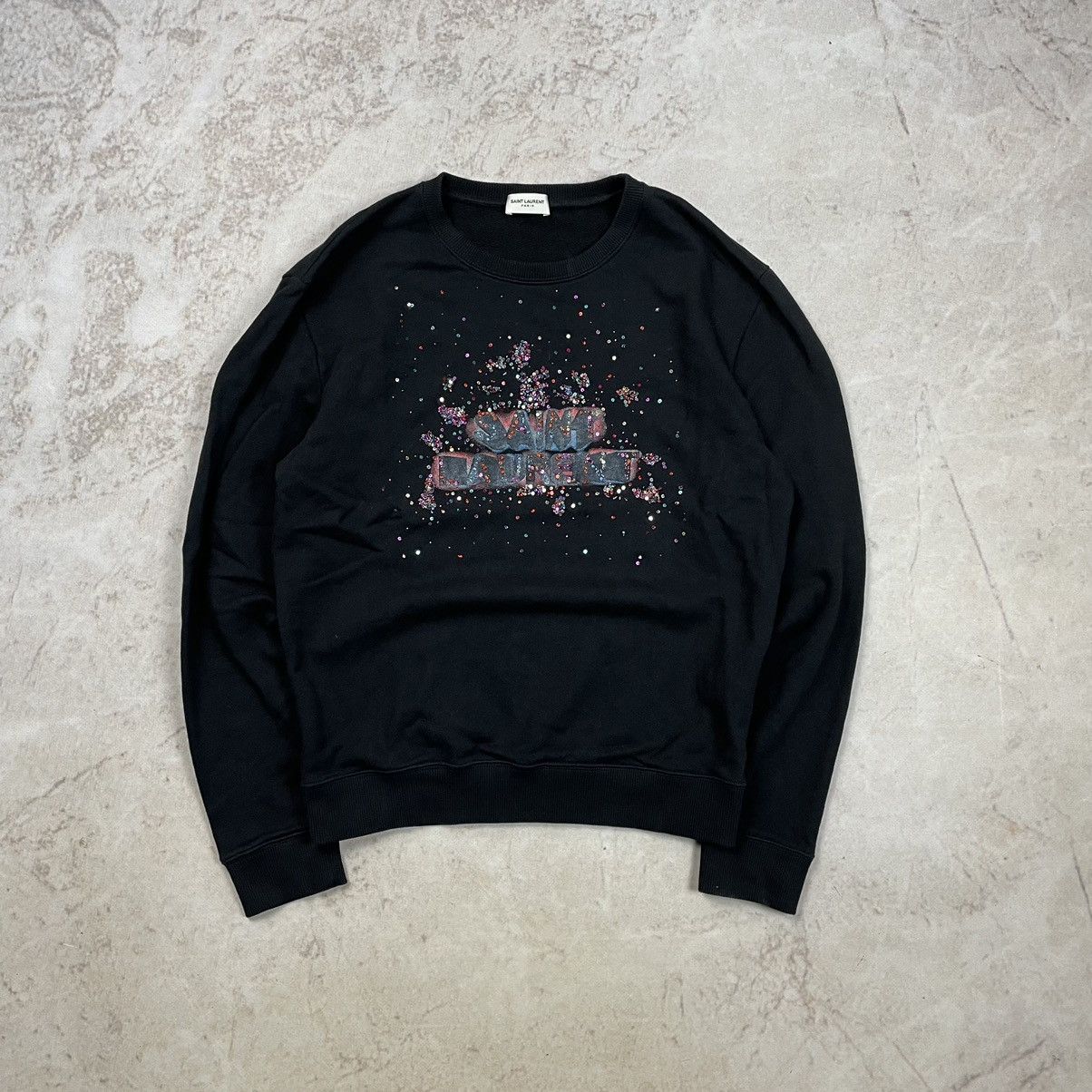 image of Saint Laurent Paris Saint Laurent Sequin Crewneck in Black, Men's (Size Small)