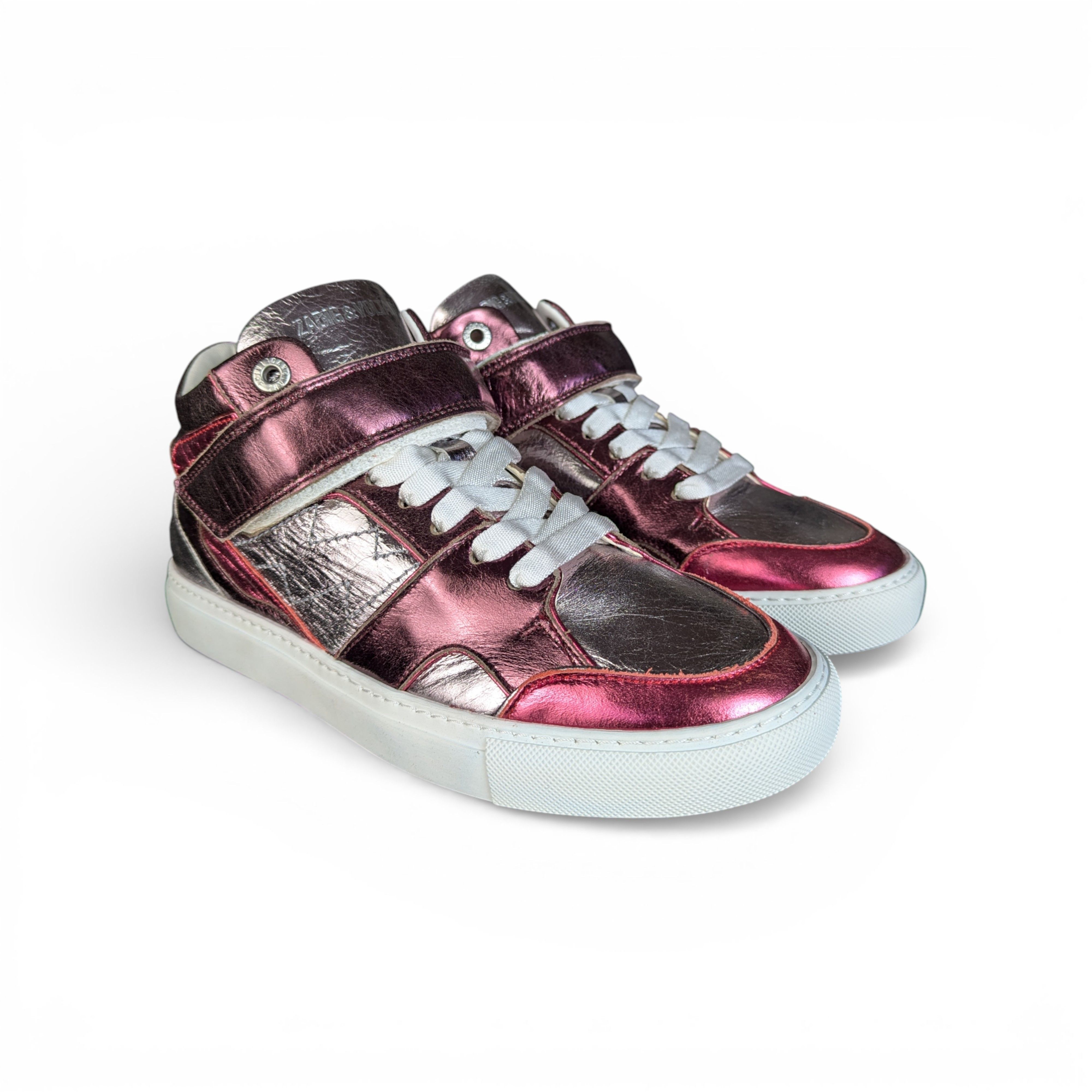 Zadig & Voltaire ZADIG&VOLTAIRE Pink Silver High top Leather Sneakers Size US 9 / IT 39 - 3 Thumbnail