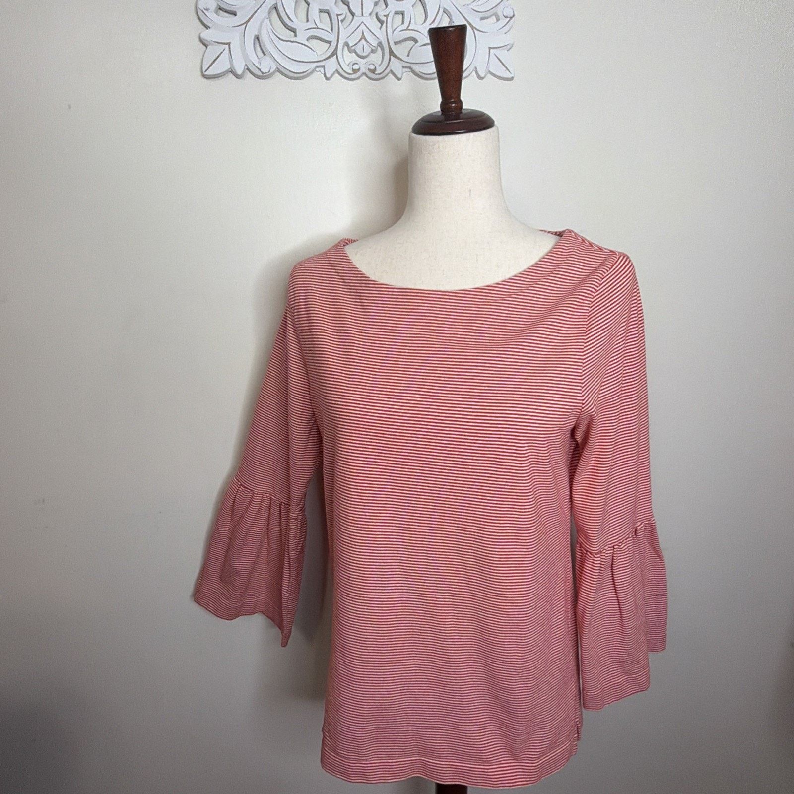 J.Crew J.Crew size M Top RED WHITE Micro Stripe Bell Sleeves Size M / US 6-8 / IT 42-44 - 1 Thumbnail