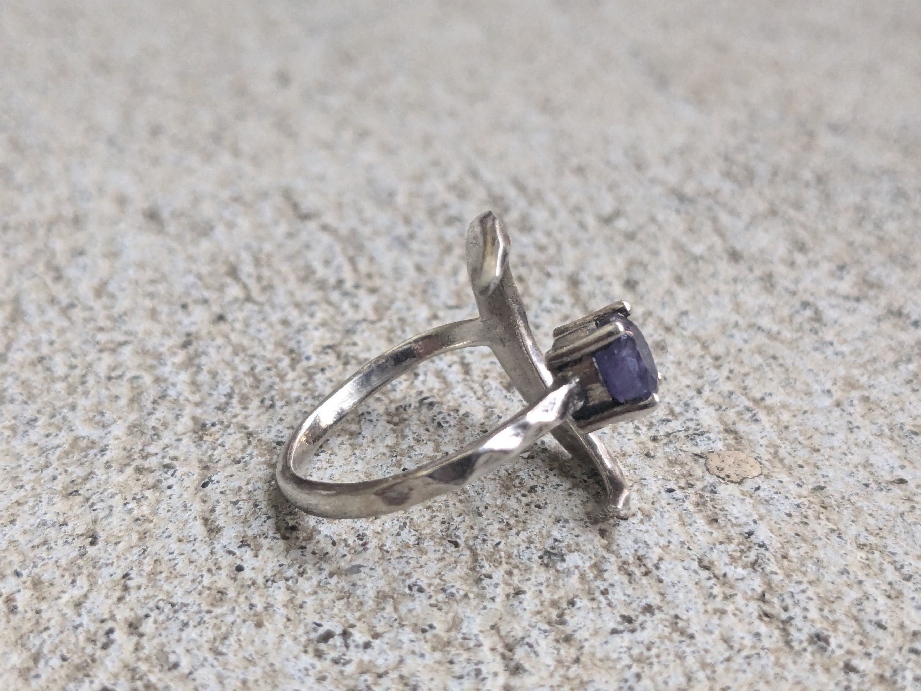 Vintage Vintage Sterling Silver Ring Blue Sodalite Moon Hammered Size ONE SIZE - 3 Thumbnail