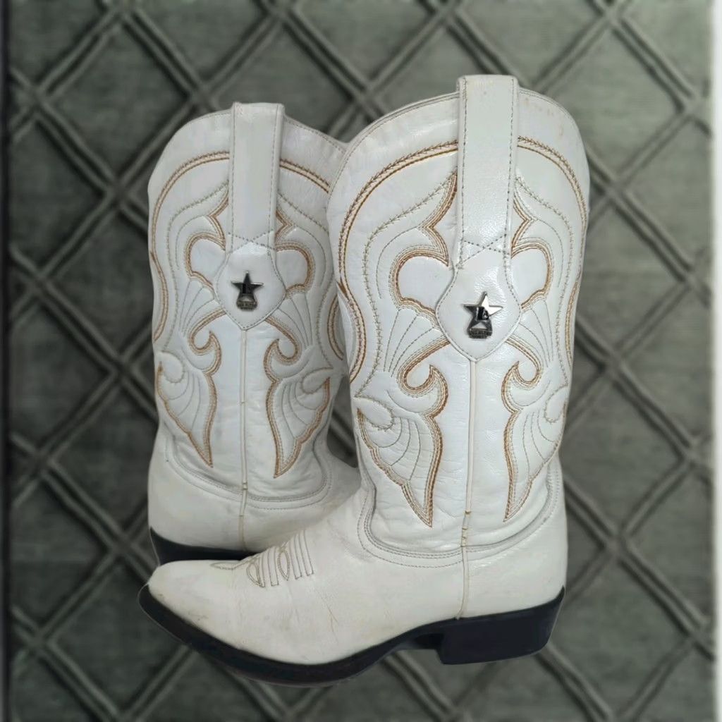 Vintage Los Altos Western Boots White Country Concert Show Men 6.5 7 Women 8 Wide Size US 7 / IT 37 - 1 Thumbnail