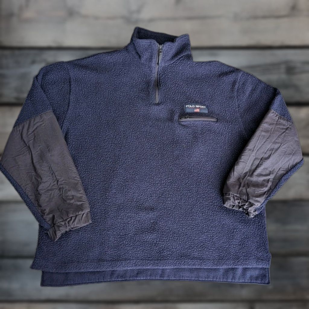 Polo Ralph Lauren VINTAGE Polo Ralph Lauren Polo Sport Pullover Fleece 1/4 Zip - Navy Blue - XL Mens Size US XL / EU 56 / 4 - 1 Thumbnail
