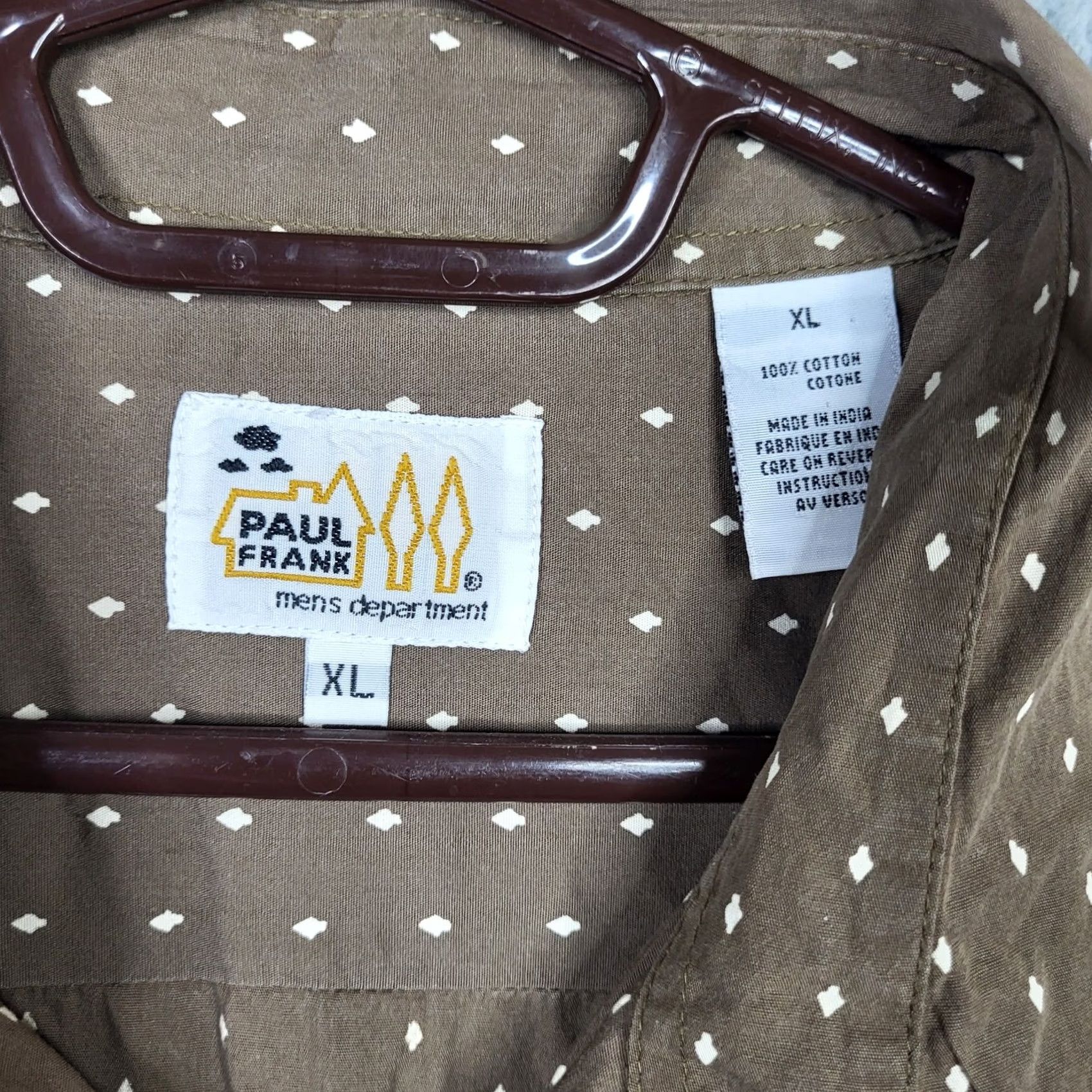 Paul Frank PAUL FRANX Shirt Button-Up Cotton Solid Brown White XL Men Casual Button-Down Short Sleeve Regular Fit Size US XL / EU 56 / 4 - 2 Thumbnail