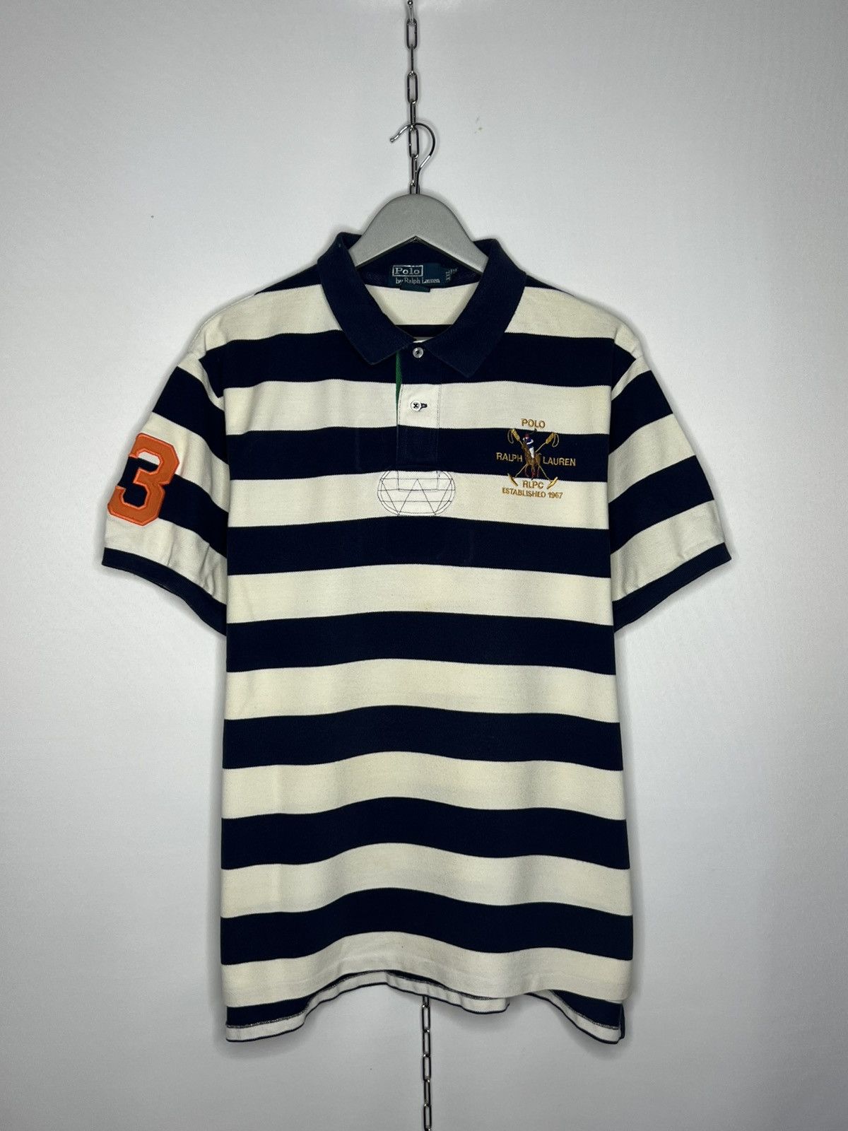 Polo Ralph Lauren Vintage Polo Ralph Lauren #3 Big Logo Pony Striped Polo Tee Size US XXL / EU 58 / 5 - 2 Thumbnail
