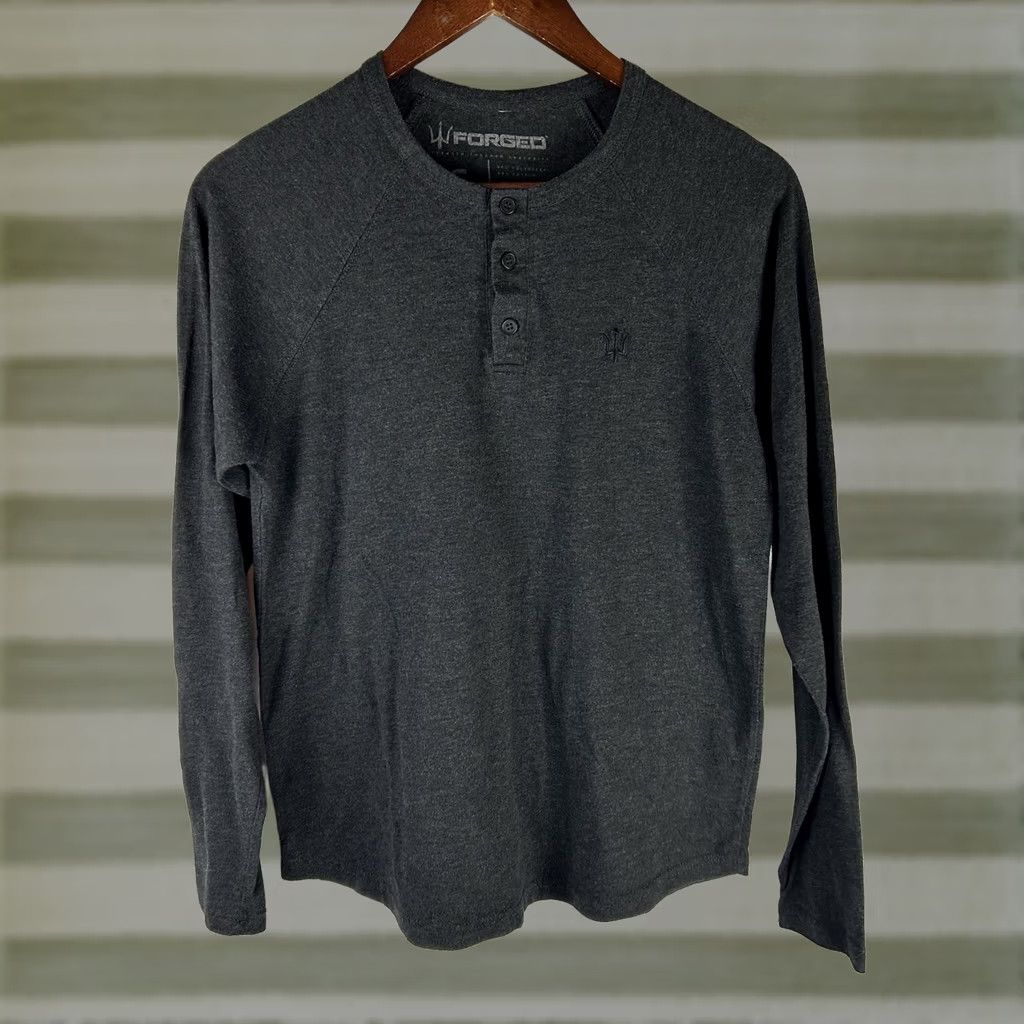 Vintage FORGED Henley T-Shirt USA Made Small Men Regular Short Sleeve Gray Heather Dark Gray Cotton Blend Polyester Button Navy Seals Military USA Mens Shirt Size US S / EU 44-46 / 1 - 1 Thumbnail
