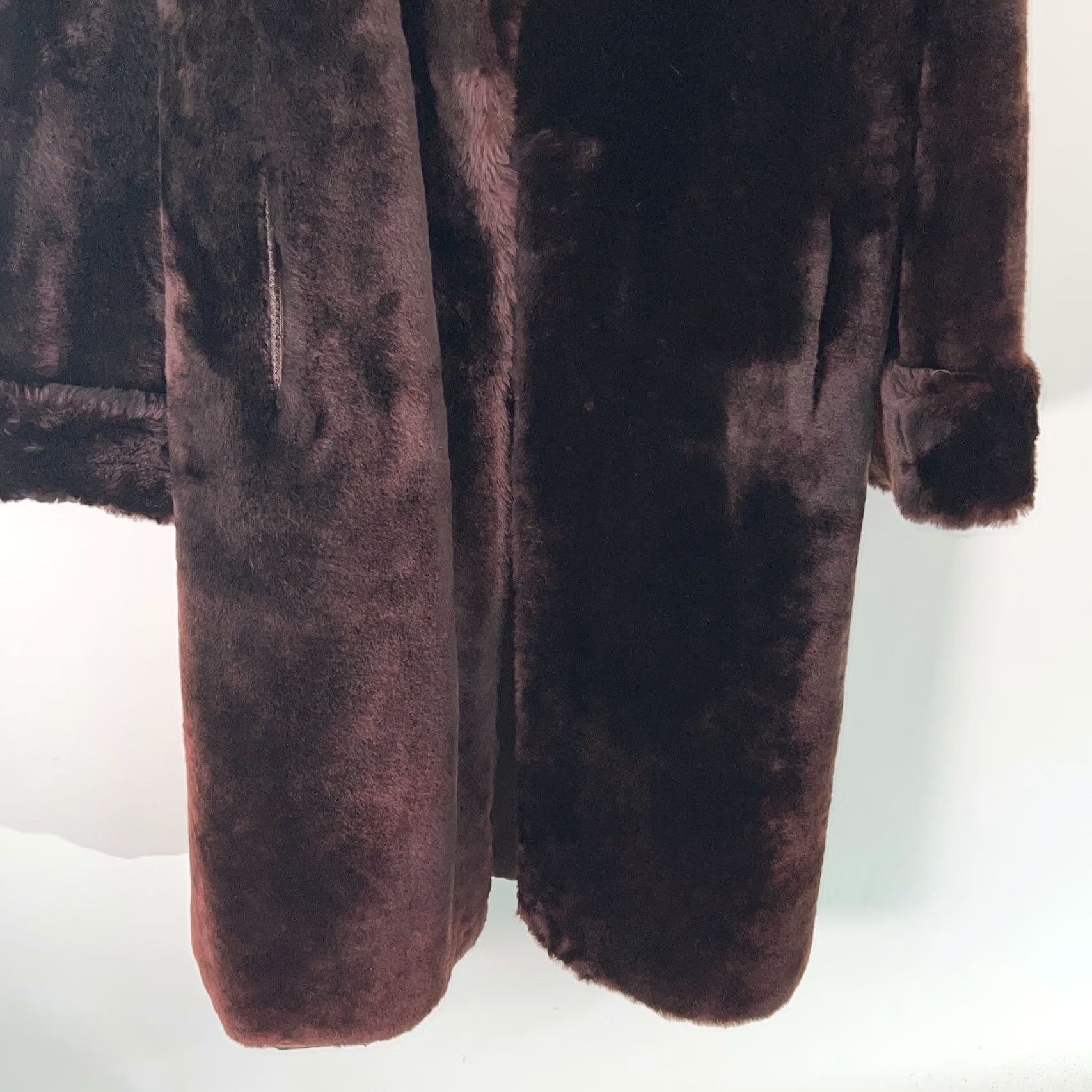 Vintage VINTAGE Label Authority Brown Fur Long Coat Jacket - Long Coat - Womens - Size L - 3/4 Sleeve - Zipper - Inner Pockets - Winter - Casual - Regular Fit Size L / US 10 / IT 46 - 5 Thumbnail