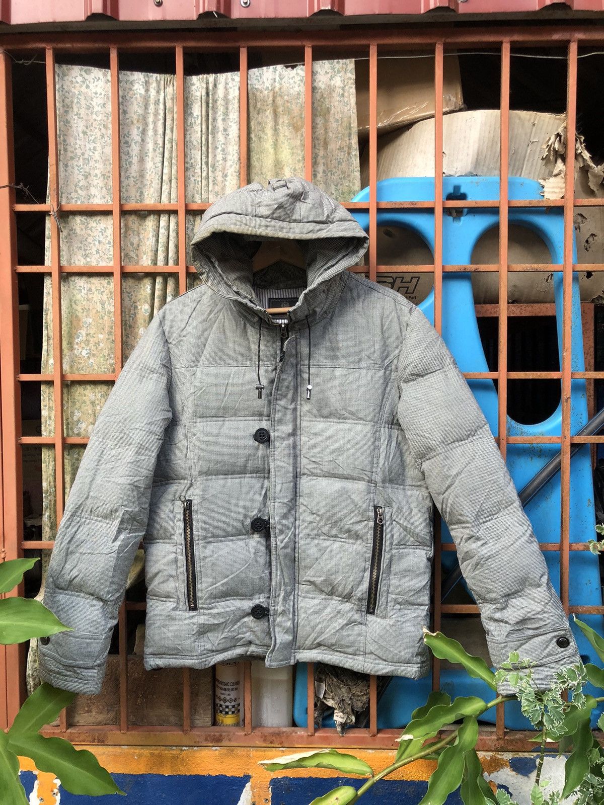 image of Men’S Bigi Puffer Jacket Hoodie in Grey, Men's (Size Medium)