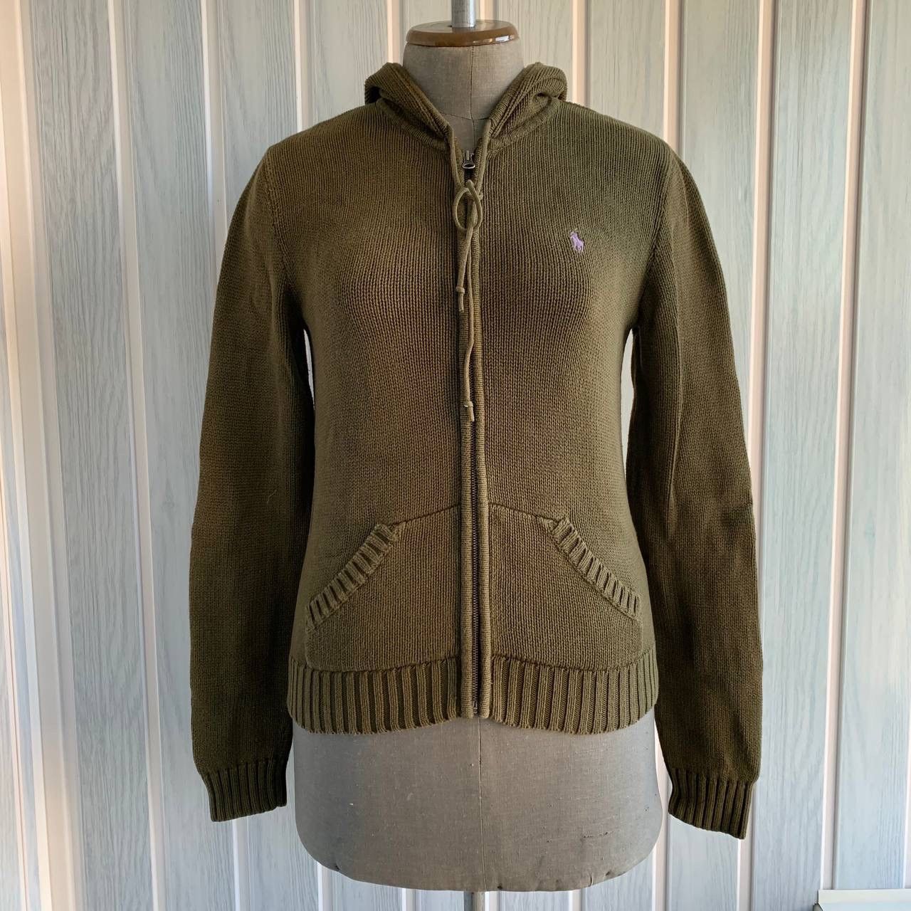 Polo Ralph Lauren × Vintage Vintage Polo Ralph Lauren Women's Green Knit Full Zip Hoodie Size S / US 4 / IT 40 - 1 Thumbnail