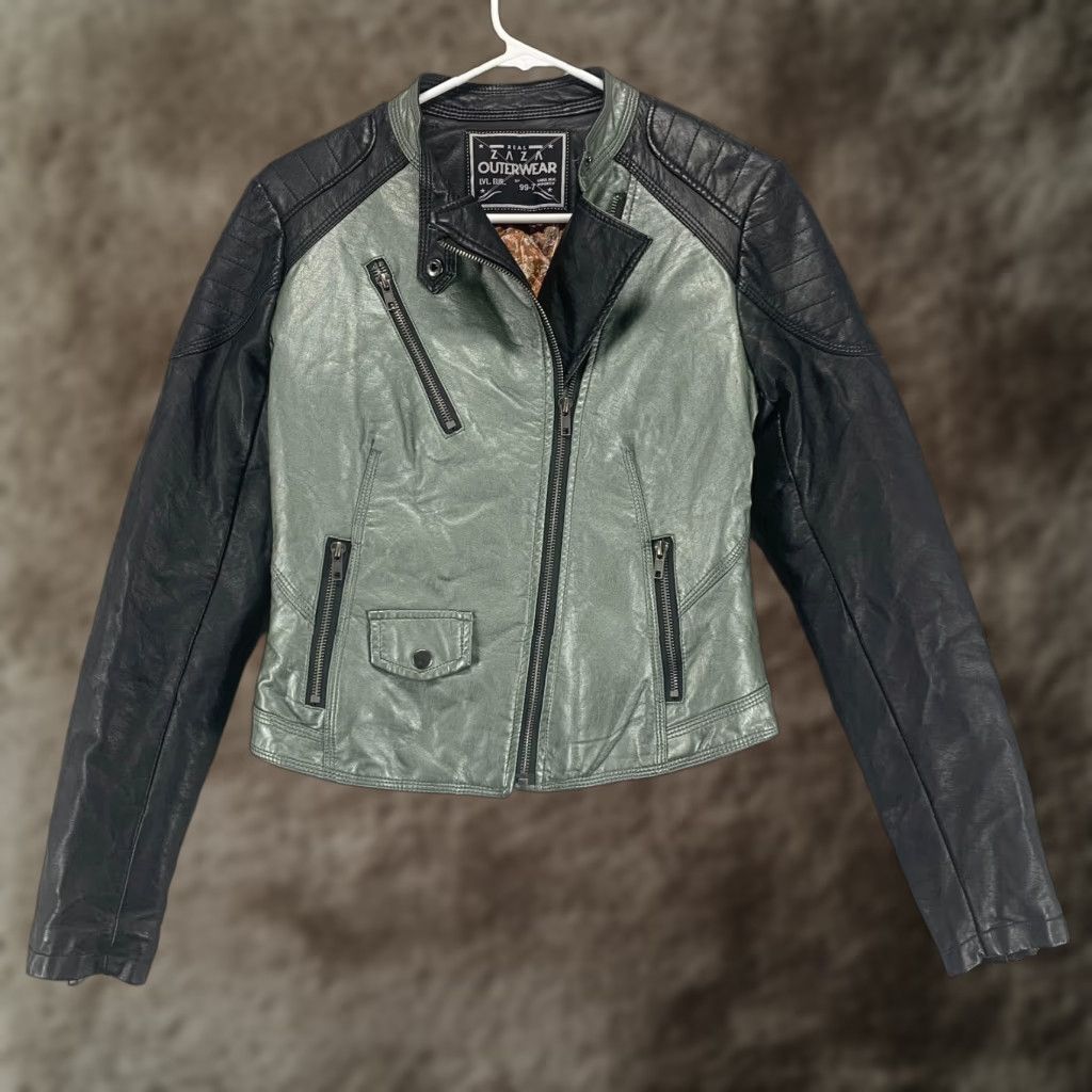Zara Jacket Womens Small Black Moto Faux Leather Full Zip Lined Casual Hip Hop Outdoor Pockets Full Zip Lined