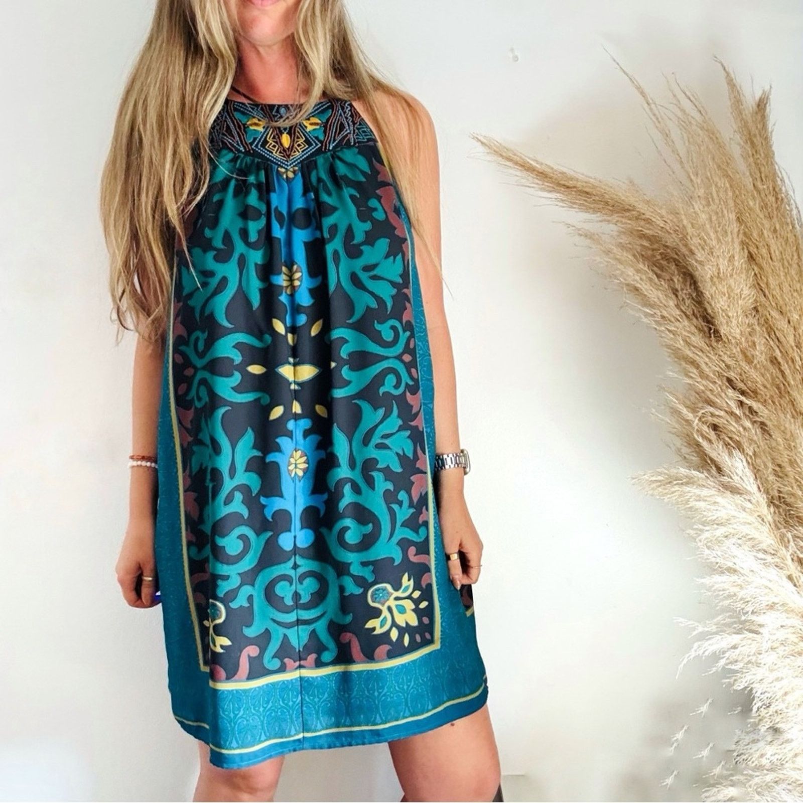 green floral anthropologie dress Anthropologie x Eri + Ali Laila Floral Dress Green and Pink