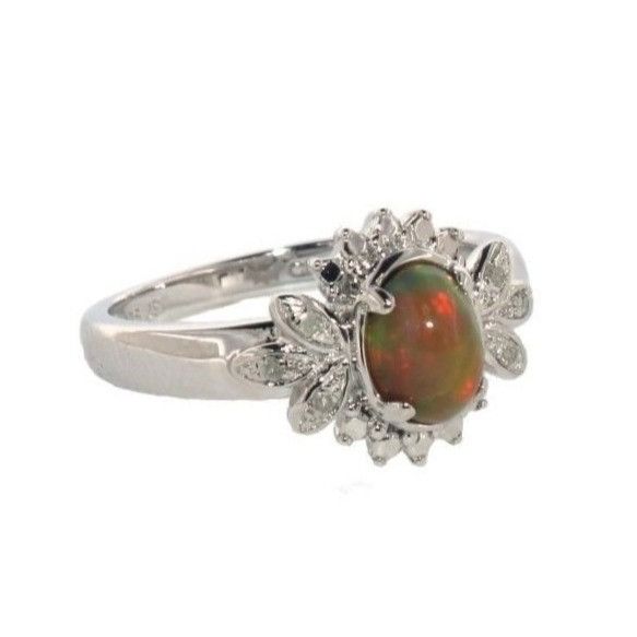 Other Natural Cabochon Australian Opal Ring with Small Diamond Si Size ONE SIZE - 2 Thumbnail