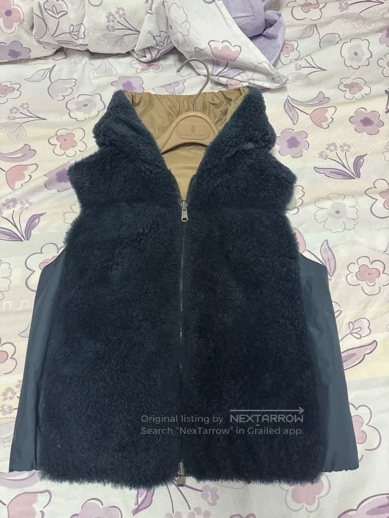 Brunello Cucinelli Brunello Cucinelli Lamb Fur Vest, Deep Blue Hooded Size S / US 4 / IT 40 - 1 Thumbnail