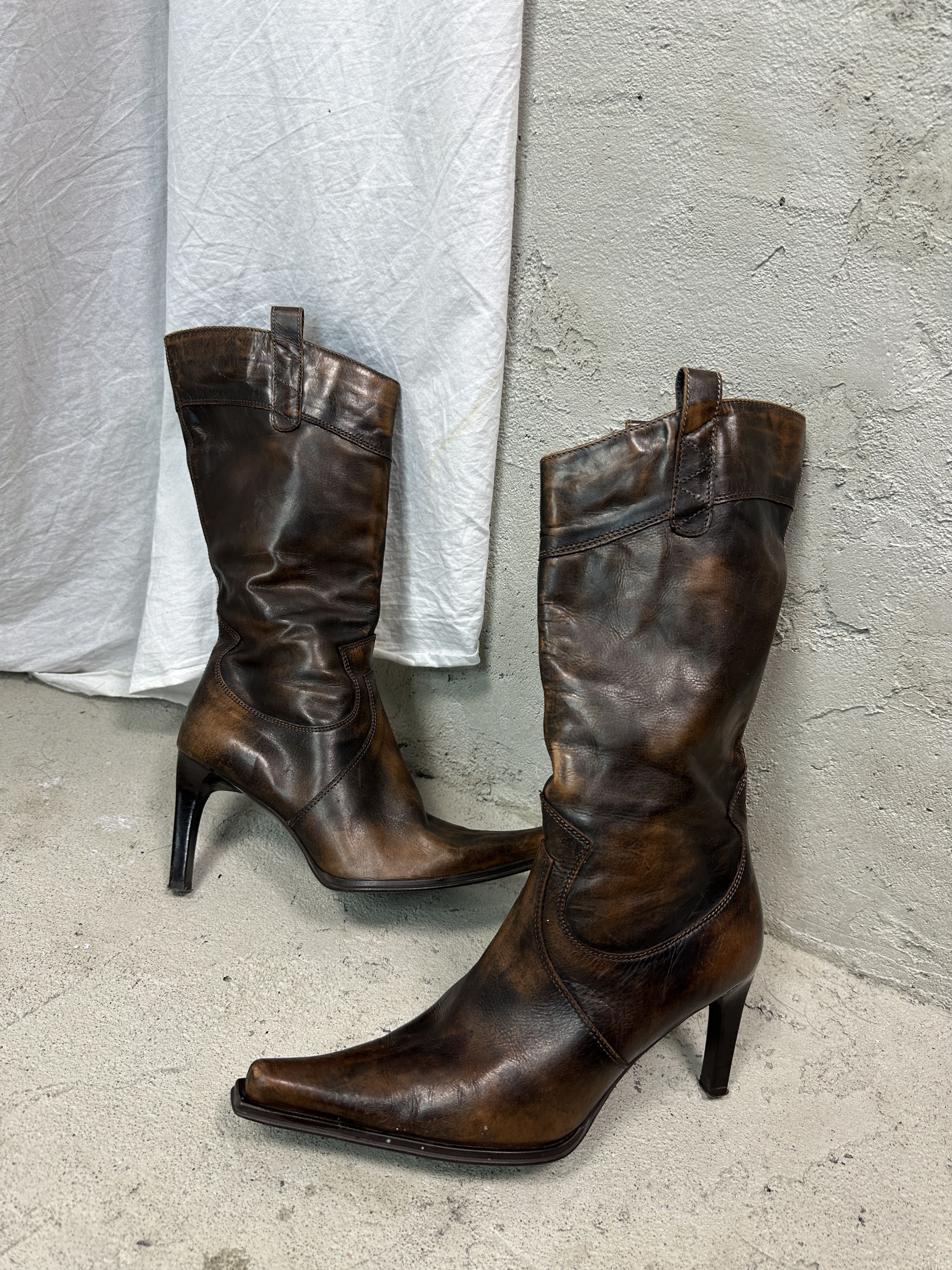 Vintage Vintage Avant Garde Leather Heels Boots Y2K Size US 8 / IT 38 - 1 Thumbnail
