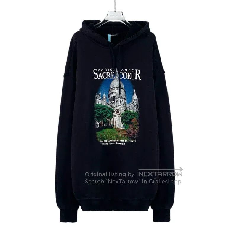 Balenciaga Black Church Alphabet Printed Cotton Hooded Swe